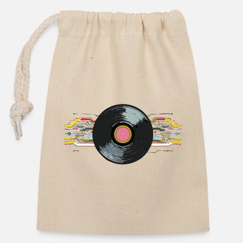Vinyl_2 - Sac cadeau en coton avec cordon (14 x 20 cm) - nature