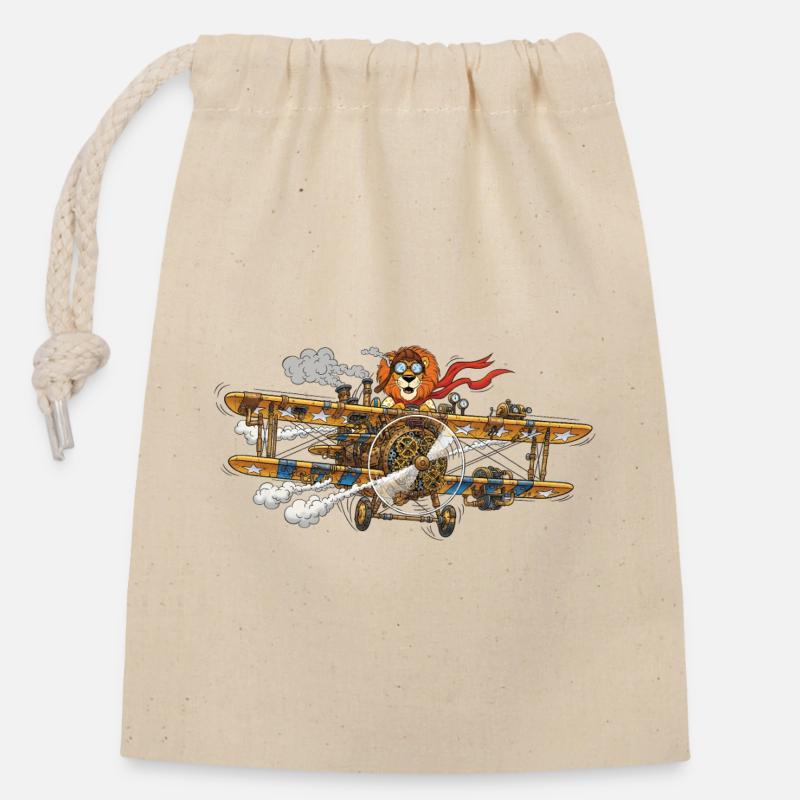Steampunk Lion Flight Machine - Sac cadeau en coton avec cordon (14 x 20 cm) - nature