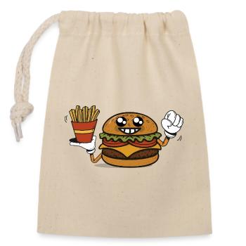 Burger Hero mit Pommes frites - Verschließbarer Geschenkbeutel aus Baumwolle (14x20cm) - Natur - Vorne
