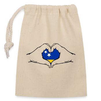 Curacao_Flagge_Hände_Herzform - Verschließbarer Geschenkbeutel aus Baumwolle (14x20cm) - Natur - Vorne