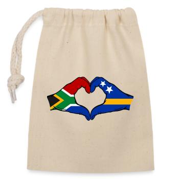 Afrique du Sud Drapeau Curaçao Mains Forme de cœur - Sac cadeau en coton avec cordon (14 x 20 cm) - nature - Devant