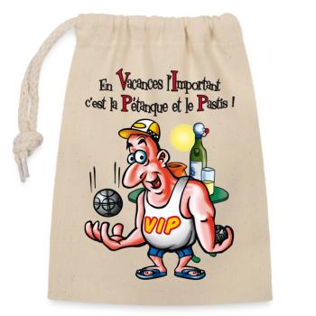 Pétanque VIP - Sac cadeau en coton avec cordon (14 x 20 cm) - nature - Devant