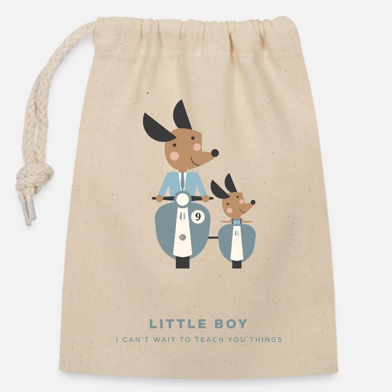 LITTLE BOY, FATHER AND SON - Closable cotton gift bag (14x20cm) - nature