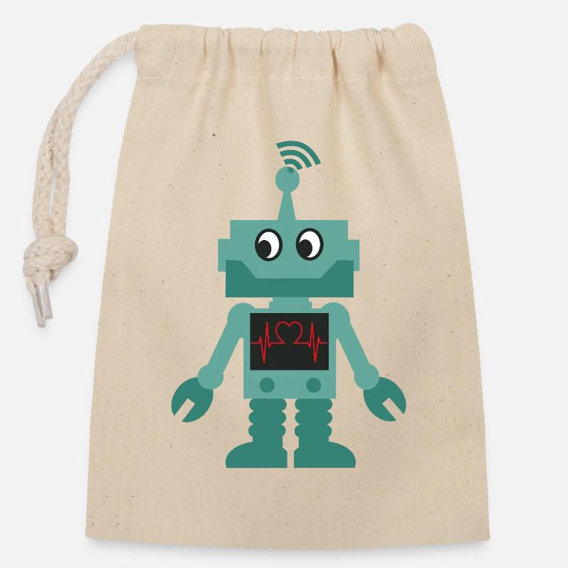 Roboter - Verschließbarer Geschenkbeutel aus Baumwolle (14x20cm) - Natur
