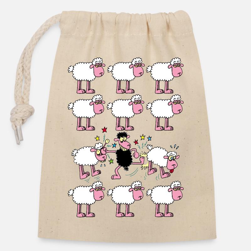 Mouton noir - Sac cadeau en coton avec cordon (14 x 20 cm) - nature