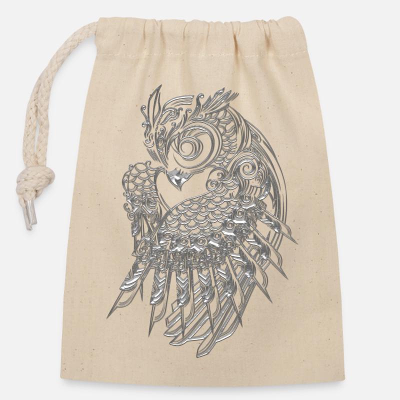 Silbernes Eulen-Design - Verschließbarer Geschenkbeutel aus Baumwolle (14x20cm) - Natur