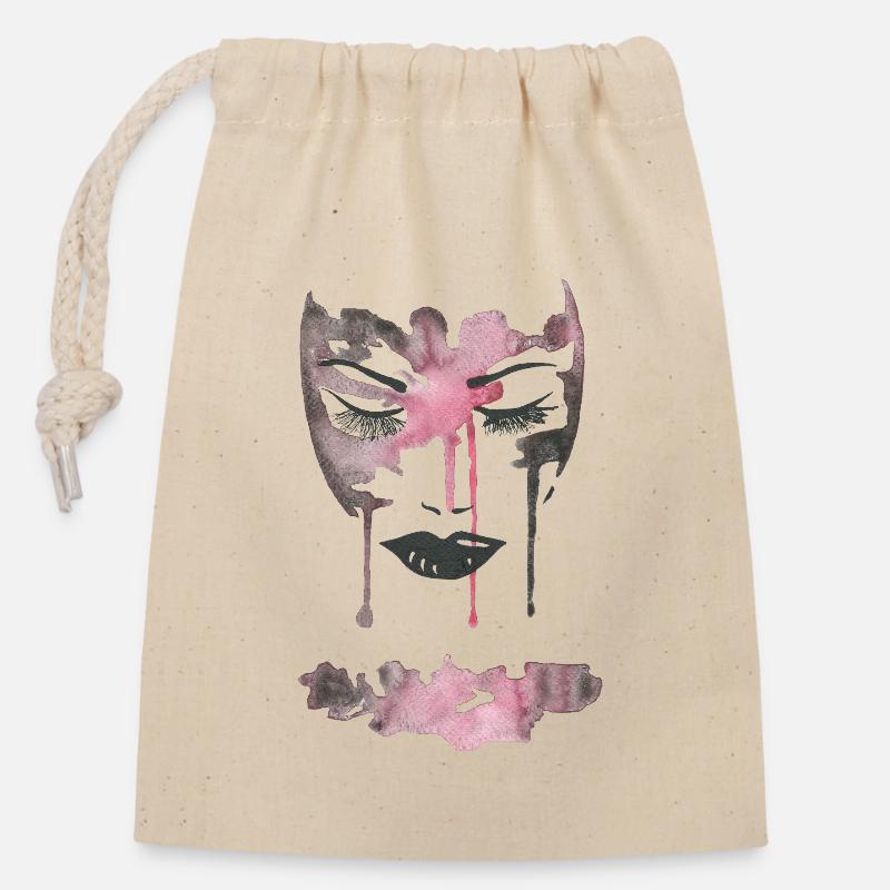 Visage Aquarelle Rose - Sac cadeau en coton avec cordon (14 x 20 cm) - nature