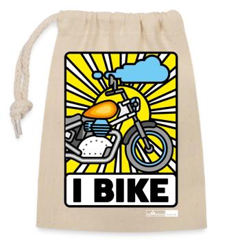 I Bike - Verschließbarer Geschenkbeutel aus Baumwolle (14x20cm) - Natur - Vorne