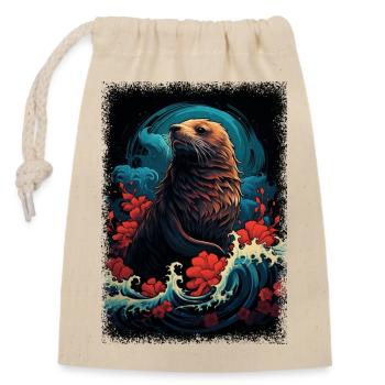 sweet digital art animal rights activists seals - Verschließbarer Geschenkbeutel aus Baumwolle (14x20cm) - Natur - Vorne