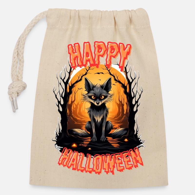 Fabulous Halloween fox with fire - Closable cotton gift bag (14x20cm) - nature