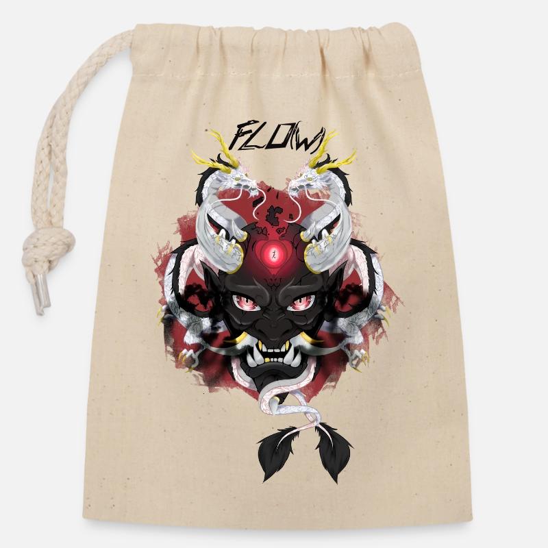 Masque Oni de Flow - Sac cadeau en coton avec cordon (14 x 20 cm) - nature