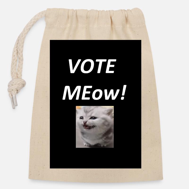 Vote Meow Katziger Wahlwitz - Verschließbarer Geschenkbeutel aus Baumwolle (14x20cm) - Natur