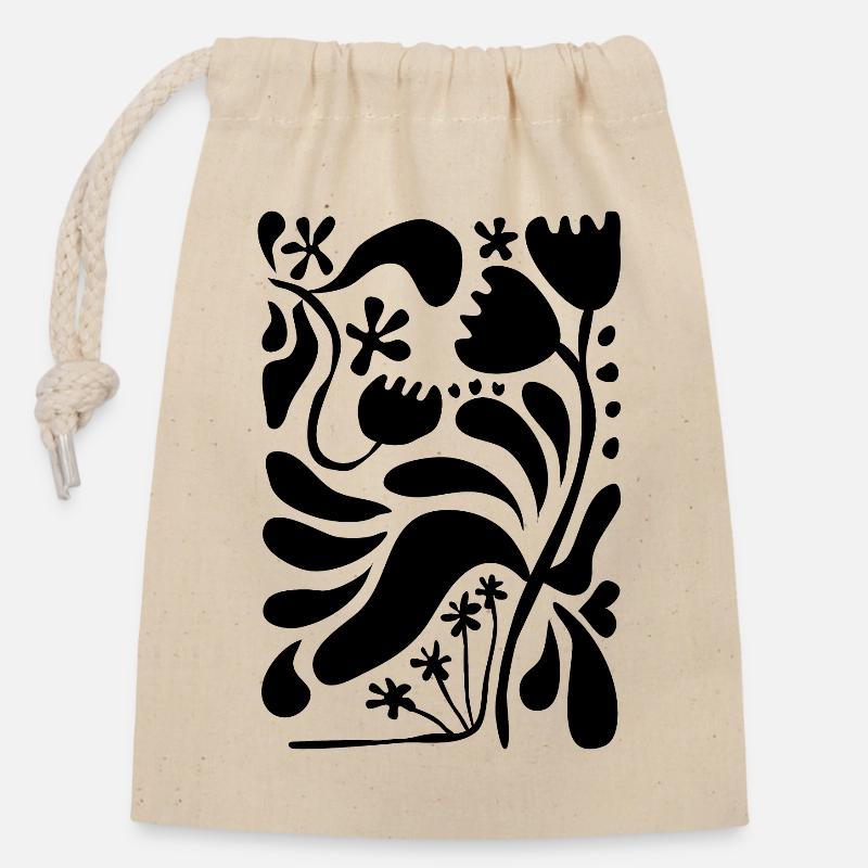 Abstrakte Blumen Matisse Stil - Verschließbarer Geschenkbeutel aus Baumwolle (14x20cm) - Natur