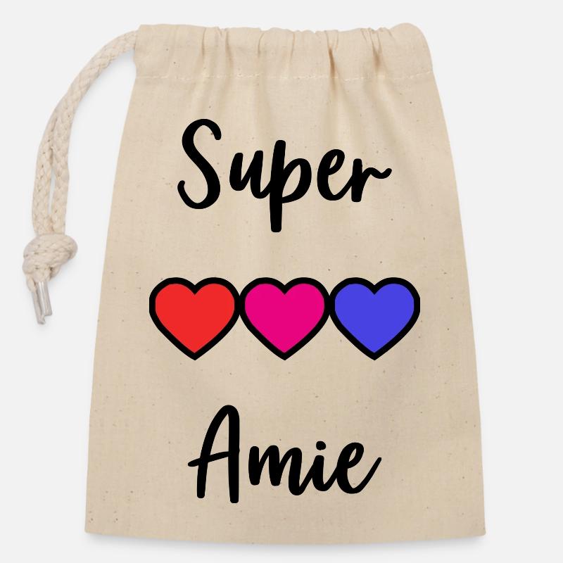 SUPER AMIE - Sac cadeau en coton avec cordon (14 x 20 cm) - nature