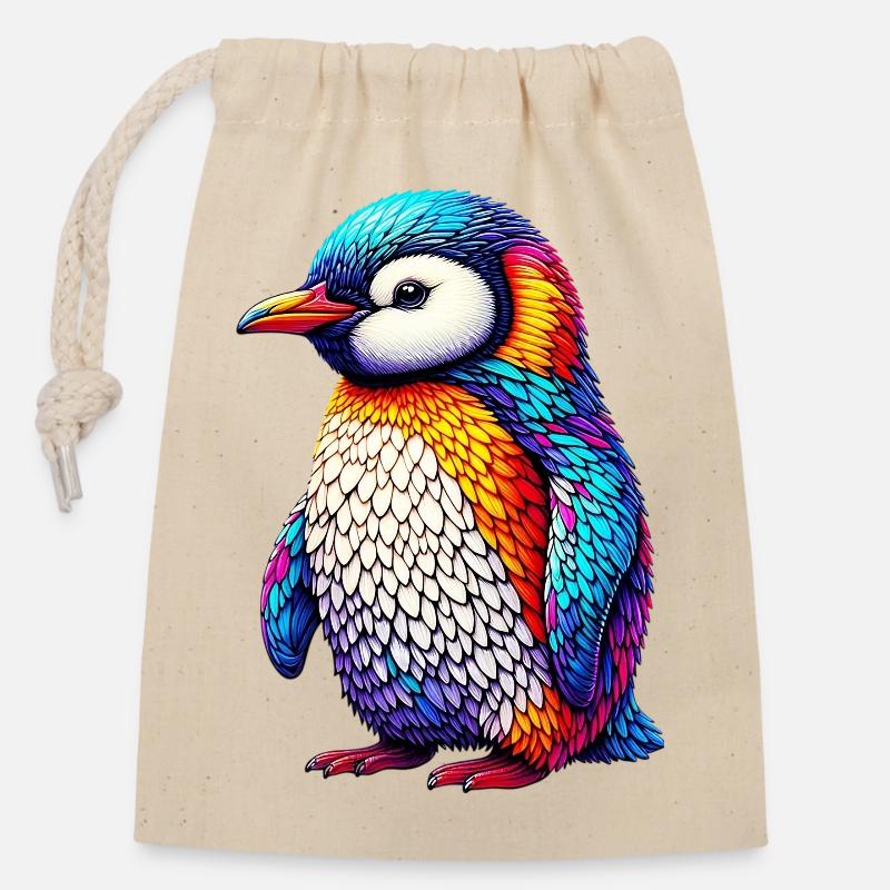 Penguin - Closable cotton gift bag (14x20cm) - nature