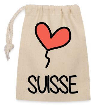 SCHWEIZ. HUMOR. LAND - Verschließbarer Geschenkbeutel aus Baumwolle (14x20cm) - Natur - Vorne