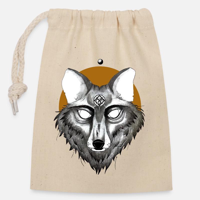 Mystischer Wolf mit Pentagramm Blick - Verschließbarer Geschenkbeutel aus Baumwolle (14x20cm) - Natur