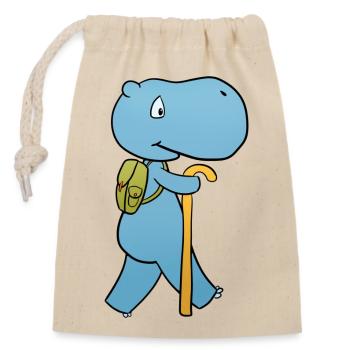 Hippo Hiking - Closable cotton gift bag (14x20cm) - nature - Front