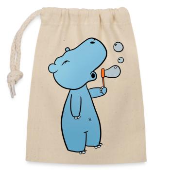 Bulles de savon hippopotame - Sac cadeau en coton avec cordon (14 x 20 cm) - nature - Devant