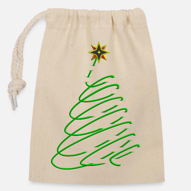 Spirale d’arbre de Noël avec étoile - Sac cadeau en coton avec cordon (14 x 20 cm) - nature