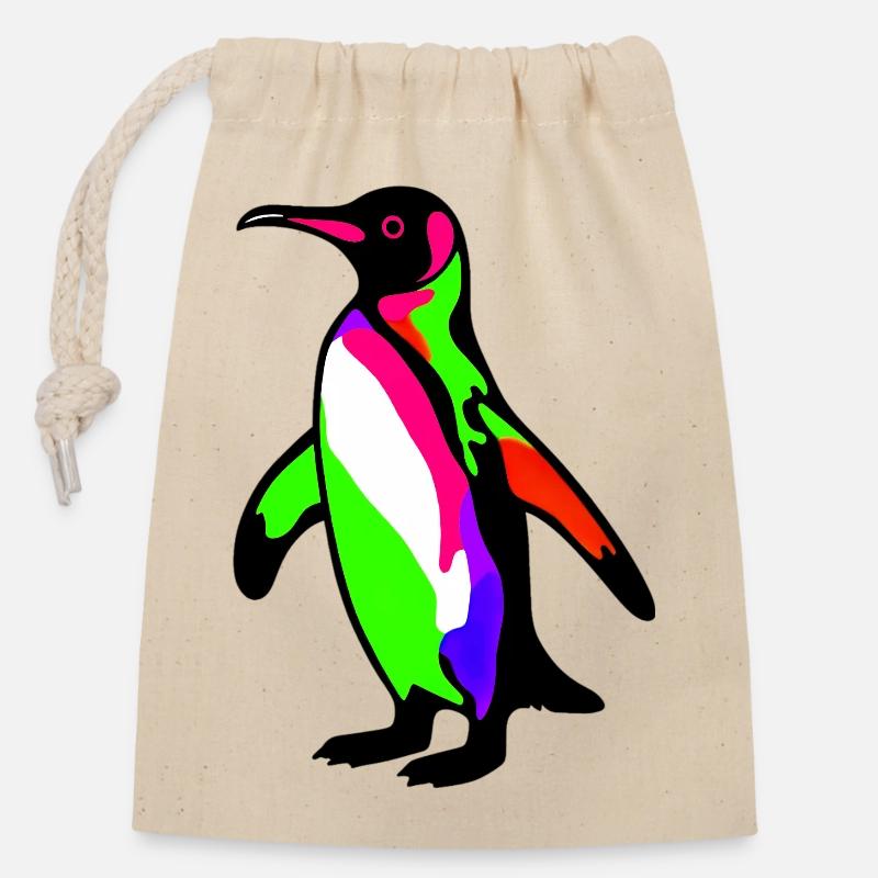 Pinguin - Verschließbarer Geschenkbeutel aus Baumwolle (14x20cm) - Natur