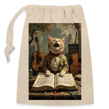 singing cat - Closable cotton gift bag (14x20cm) - nature - Front