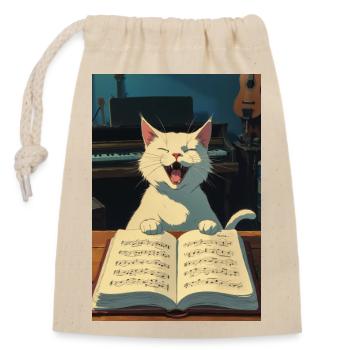 Cute kitten sings - Closable cotton gift bag (14x20cm) - nature - Front
