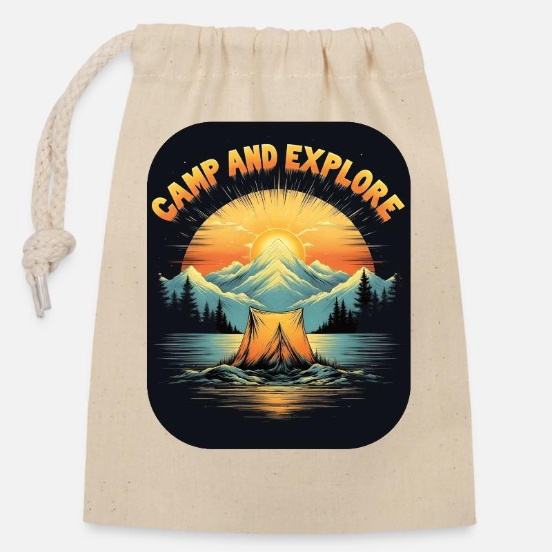 Retro Camping - Camp and Explorer - Closable cotton gift bag (14x20cm) - nature