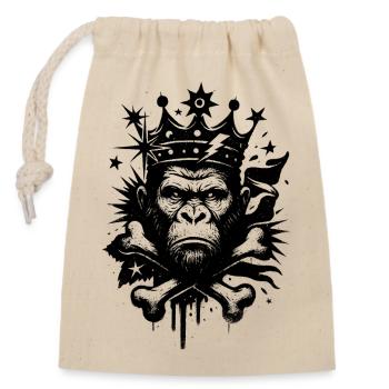 Majestätischer Gorilla mit Krone - Verschließbarer Geschenkbeutel aus Baumwolle (14x20cm) - Natur - Vorne