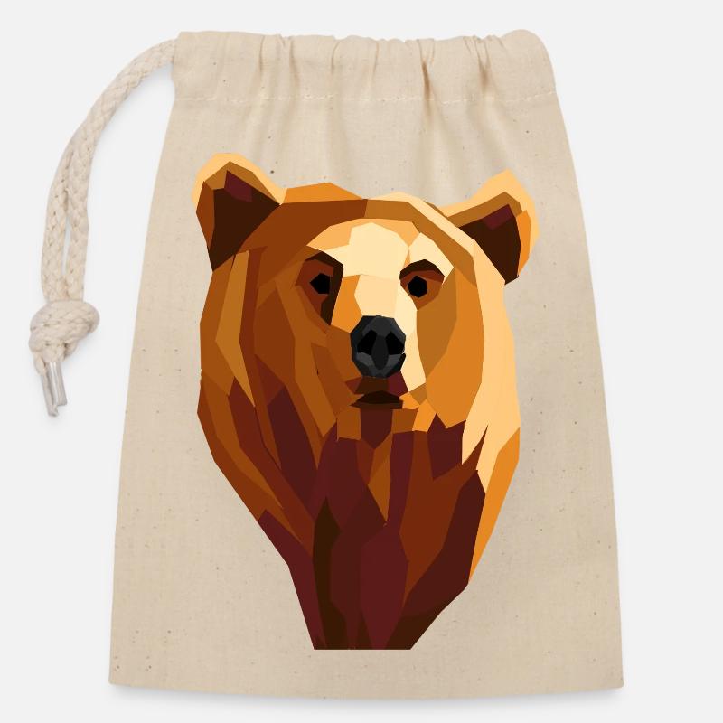 Ours géométrique low poly - Sac cadeau en coton avec cordon (14 x 20 cm) - nature