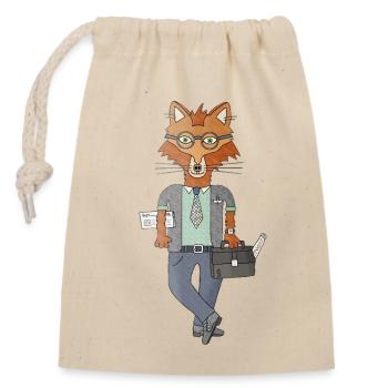 Fox in a suit Business with style and humor - Closable cotton gift bag (14x20cm) - nature - Front