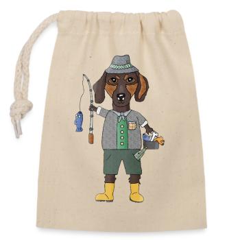 Fishing with Woof Dachshund Edition - Closable cotton gift bag (14x20cm) - nature - Front