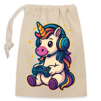 Gaming Unicorn - Closable cotton gift bag (14x20cm) - nature - Front