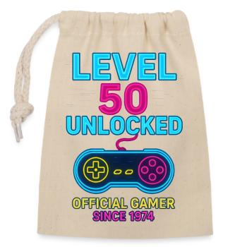 Level 50 Gamer Neon Design - Verschließbarer Geschenkbeutel aus Baumwolle (14x20cm) - Natur - Vorne