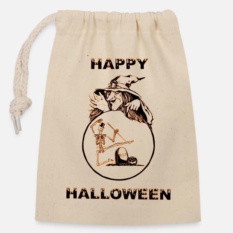 Conception de sort de sorcière d'Halloween - Sac cadeau en coton avec cordon (14 x 20 cm) - nature
