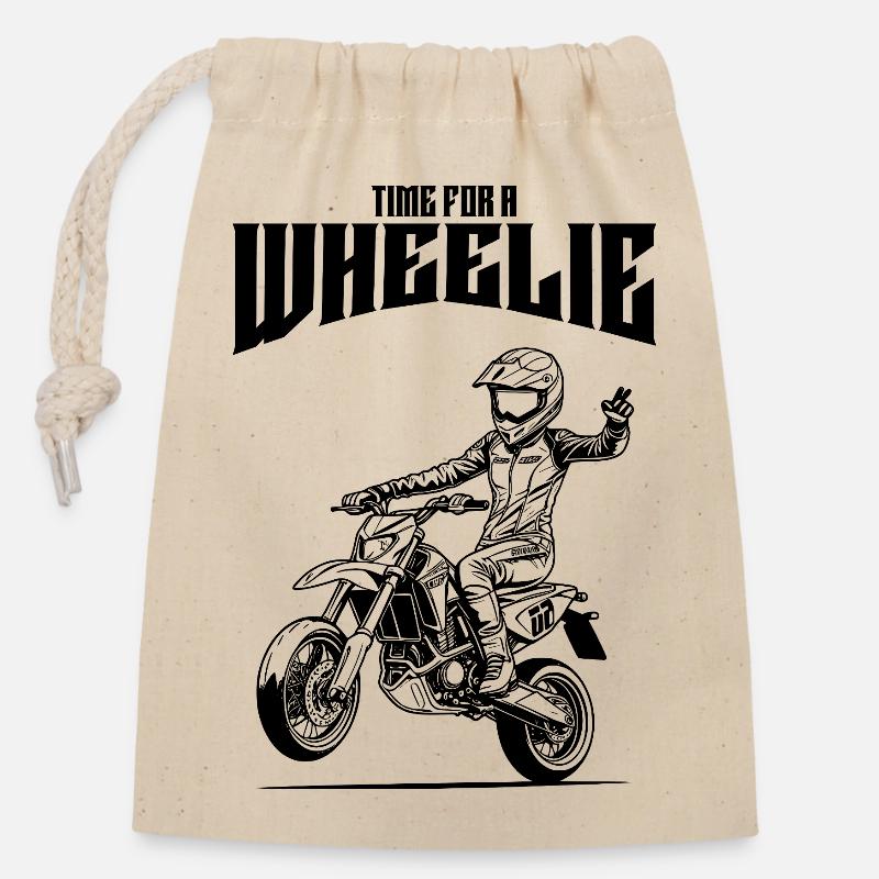 Time for a Wheelie - Verschließbarer Geschenkbeutel aus Baumwolle (14x20cm) - Natur
