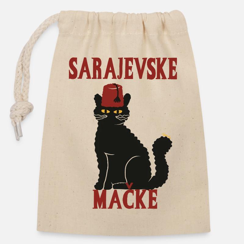 Chat Sarajevo Fez - Sac cadeau en coton avec cordon (14 x 20 cm) - nature