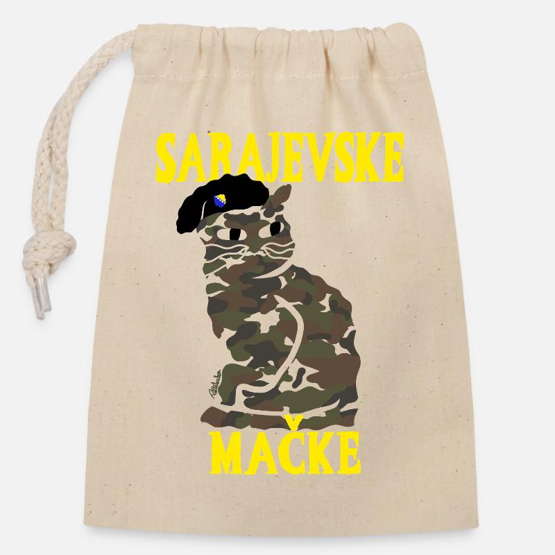 Chat Camouflage Sarajevo Militaire - Sac cadeau en coton avec cordon (14 x 20 cm) - nature
