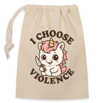 Rebellious Unicorn – I Choose Violence - Closable cotton gift bag (14x20cm) - nature - Front