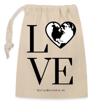 LOVE inside I Da ist Liebe drinnen. PowerStatement - Verschließbarer Geschenkbeutel aus Baumwolle (14x20cm) - Natur - Vorne