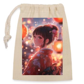 Kimono Blühende Helle Laternen - Verschließbarer Geschenkbeutel aus Baumwolle (14x20cm) - Natur - Vorne