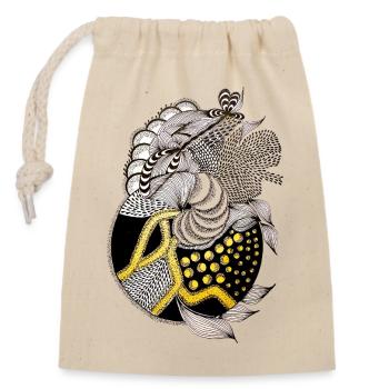 Fischmuster mit goldenem Akzent - Verschließbarer Geschenkbeutel aus Baumwolle (14x20cm) - Natur - Vorne
