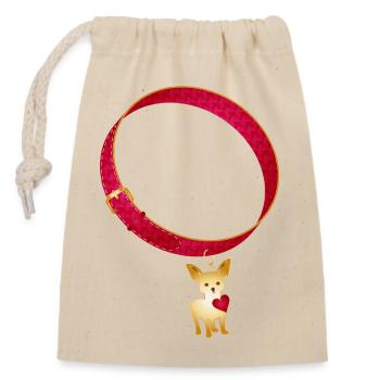 Rotes Hundehalsband mit goldenem Chihuahua Motiv - Verschließbarer Geschenkbeutel aus Baumwolle (14x20cm) - Natur - Vorne