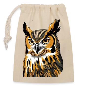 Owl Portrait in Flame Paint - Closable cotton gift bag (14x20cm) - nature - Front
