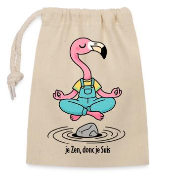 Flamingo, das Zen-Yoga schwebt - Verschließbarer Geschenkbeutel aus Baumwolle (14x20cm) - Natur - Vorne