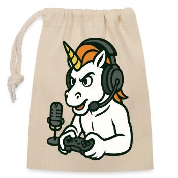 Gamer Unicorn With Headset Rage Mode - Closable cotton gift bag (14x20cm) - nature - Front