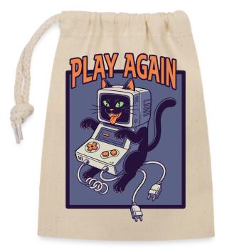 Play Again: Retro-Katze mit Spielkonsole - Verschließbarer Geschenkbeutel aus Baumwolle (14x20cm) - Natur - Vorne