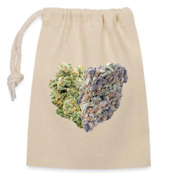 Weed Bud Cannabis Heart Love 420  - Verschließbarer Geschenkbeutel aus Baumwolle (14x20cm) - Natur - Vorne