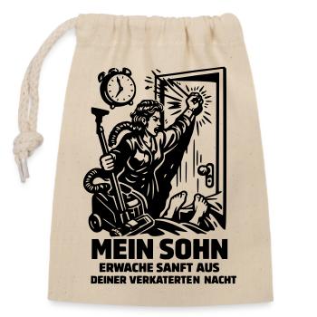 Sohn Wecken Lustige Mutter Sohn Szene - Verschließbarer Geschenkbeutel aus Baumwolle (14x20cm) - Natur - Vorne