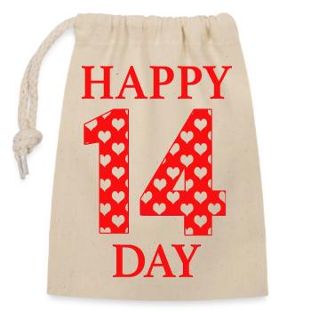 Happy 14 Day – Valentine Hearts Number Love Design - Closable cotton gift bag (14x20cm) - nature - Front
